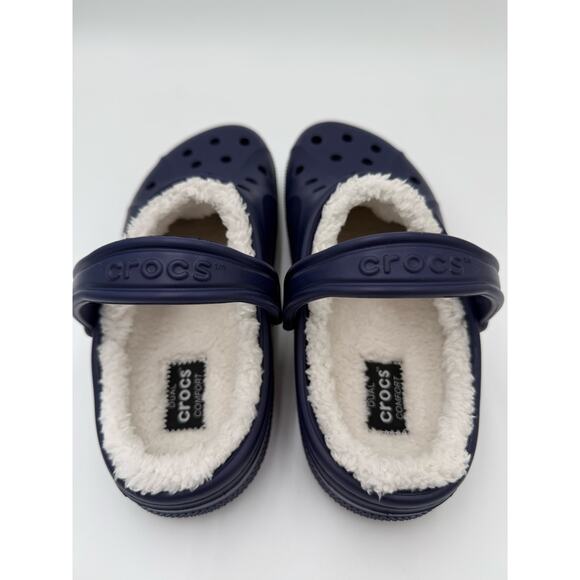Men's size 9 Women's 11 White Fleece lined Crocs™ Navy Blue Dual Comfort unisex - Picture 1 of 6